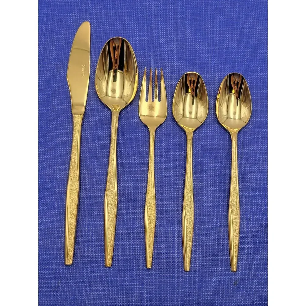 FLORENTINE GOLD Stainless 5 Pcs Set Knife, Fork, Spoon, Vintage